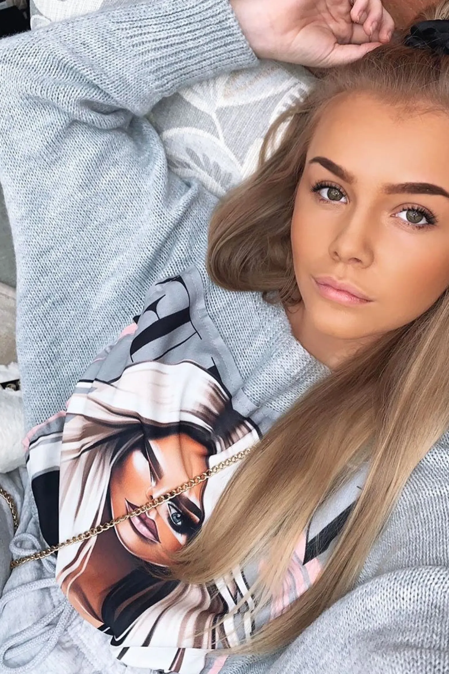 Rebellious Fashion Grey Vogue Graphic Slouchy Knit Jumper - Janel