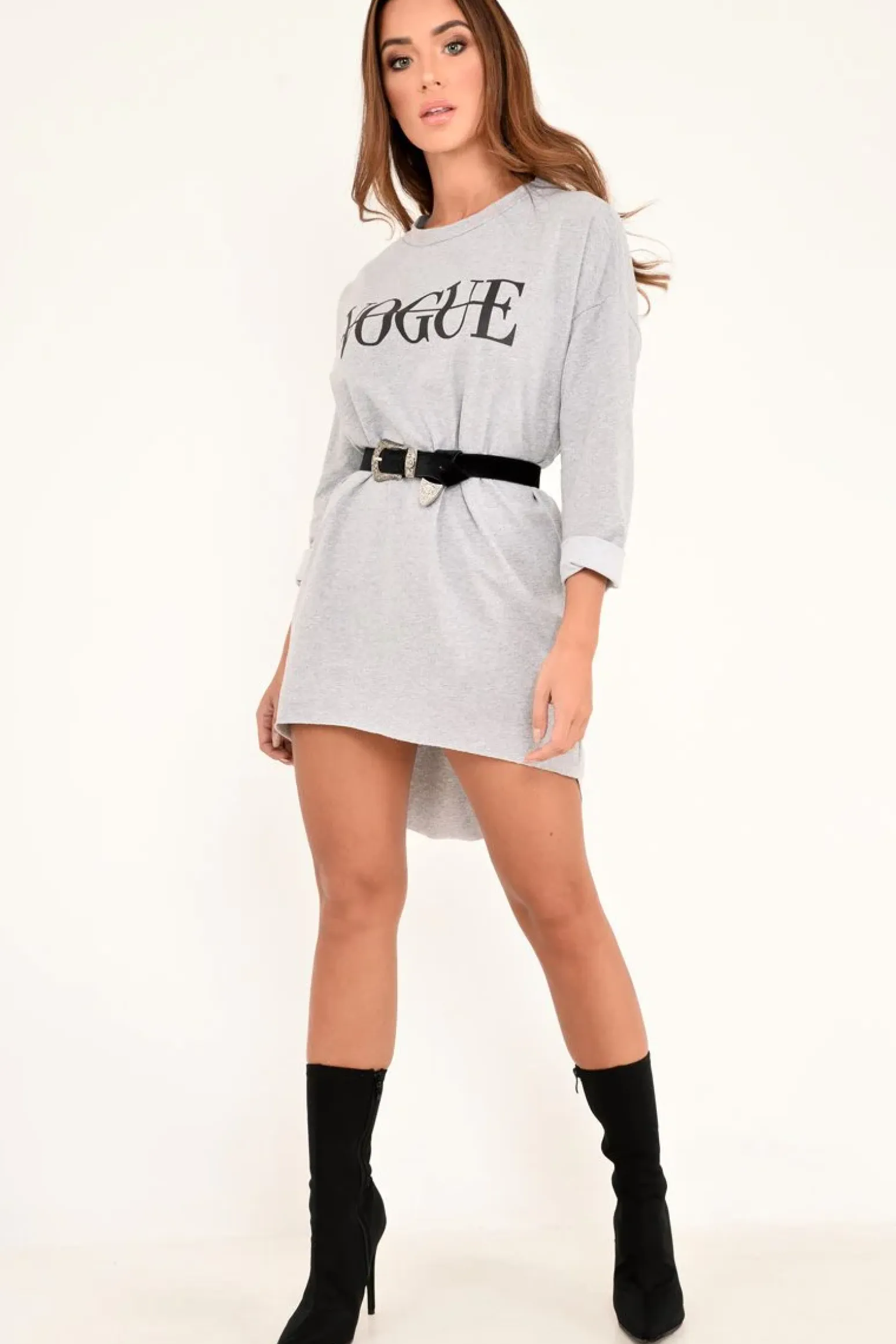 Rebellious Fashion Grey Vogue Slogan Oversized Jumper - Bray
