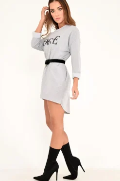 Rebellious Fashion Grey Vogue Slogan Oversized Jumper - Bray