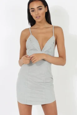 Rebellious Fashion Grey V Plunge Bodycon Mini Dress - Gwen