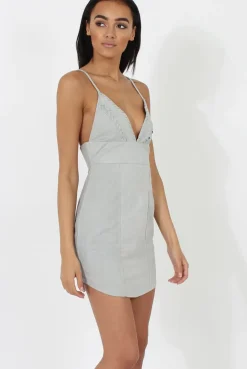 Rebellious Fashion Grey V Plunge Bodycon Mini Dress - Gwen