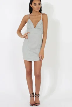 Rebellious Fashion Grey V Plunge Bodycon Mini Dress - Gwen