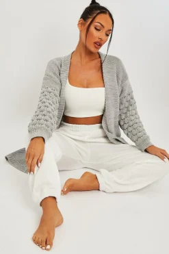 Rebellious Fashion Grey Waffle Sleeve Maxi Cardigan - Davaya