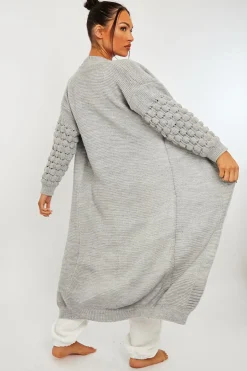 Rebellious Fashion Grey Waffle Sleeve Maxi Cardigan - Davaya