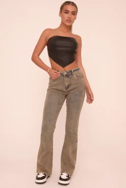 Rebellious Fashion Grey Washed Stretch Kick Flare Denim Jeans - Orla