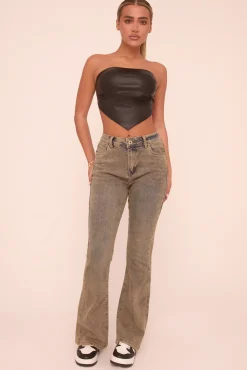 Rebellious Fashion Grey Washed Stretch Kick Flare Denim Jeans - Orla