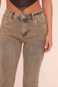 Rebellious Fashion Grey Washed Stretch Kick Flare Denim Jeans - Orla