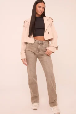 Rebellious Fashion Grey Washed Stretch Mid Waist Straight Leg Denim Jeans - Remy