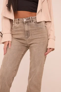 Rebellious Fashion Grey Washed Stretch Mid Waist Straight Leg Denim Jeans - Remy