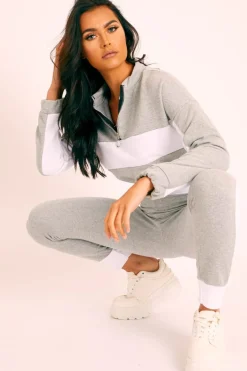 Rebellious Fashion Grey White Stripe Cuff Bottom Tracksuit Co-ord - Nadie