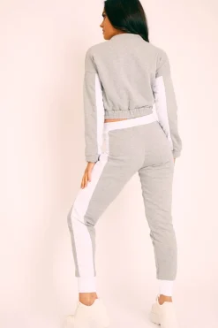 Rebellious Fashion Grey White Stripe Cuff Bottom Tracksuit Co-ord - Nadie