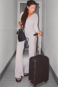 Rebellious Fashion Grey Wide Leg Rib Plunge Jersey Jumpsuit - Tarlia