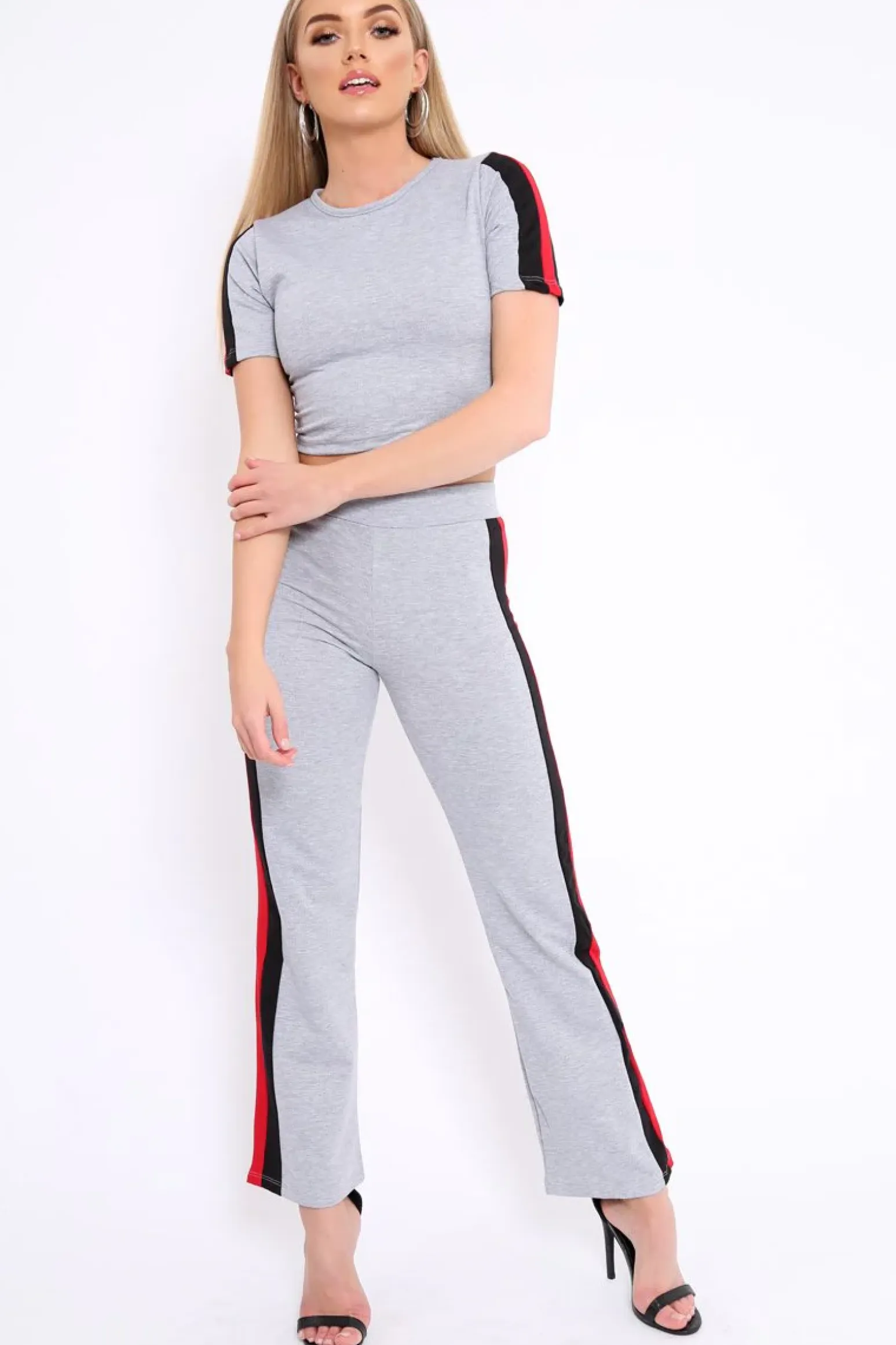 Rebellious Fashion Grey with Red and Black Side Stripe Co-ord - Farris