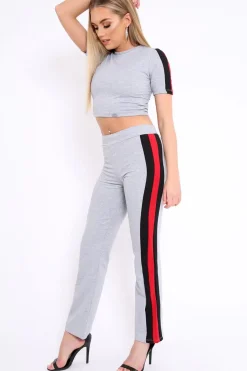 Rebellious Fashion Grey with Red and Black Side Stripe Co-ord - Farris