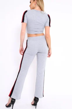 Rebellious Fashion Grey with Red and Black Side Stripe Co-ord - Farris