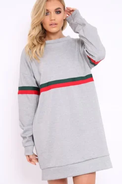 Rebellious Fashion Grey with Sports Stripe Jumper Dress - Finley