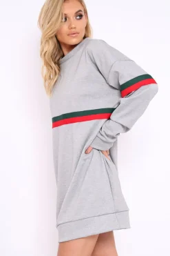 Rebellious Fashion Grey with Sports Stripe Jumper Dress - Finley