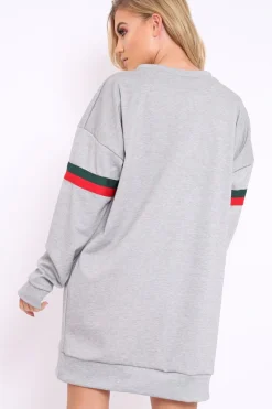 Rebellious Fashion Grey with Sports Stripe Jumper Dress - Finley