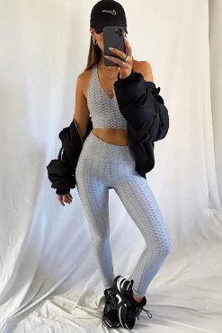 Rebellious Fashion Grey Woven Ribbed Leggings and Crop Top Co-ord - Henli