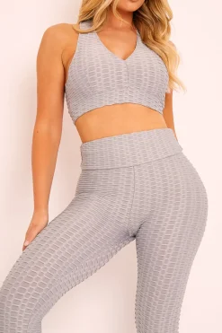 Rebellious Fashion Grey Woven Ribbed Leggings and Crop Top Co-ord - Henli