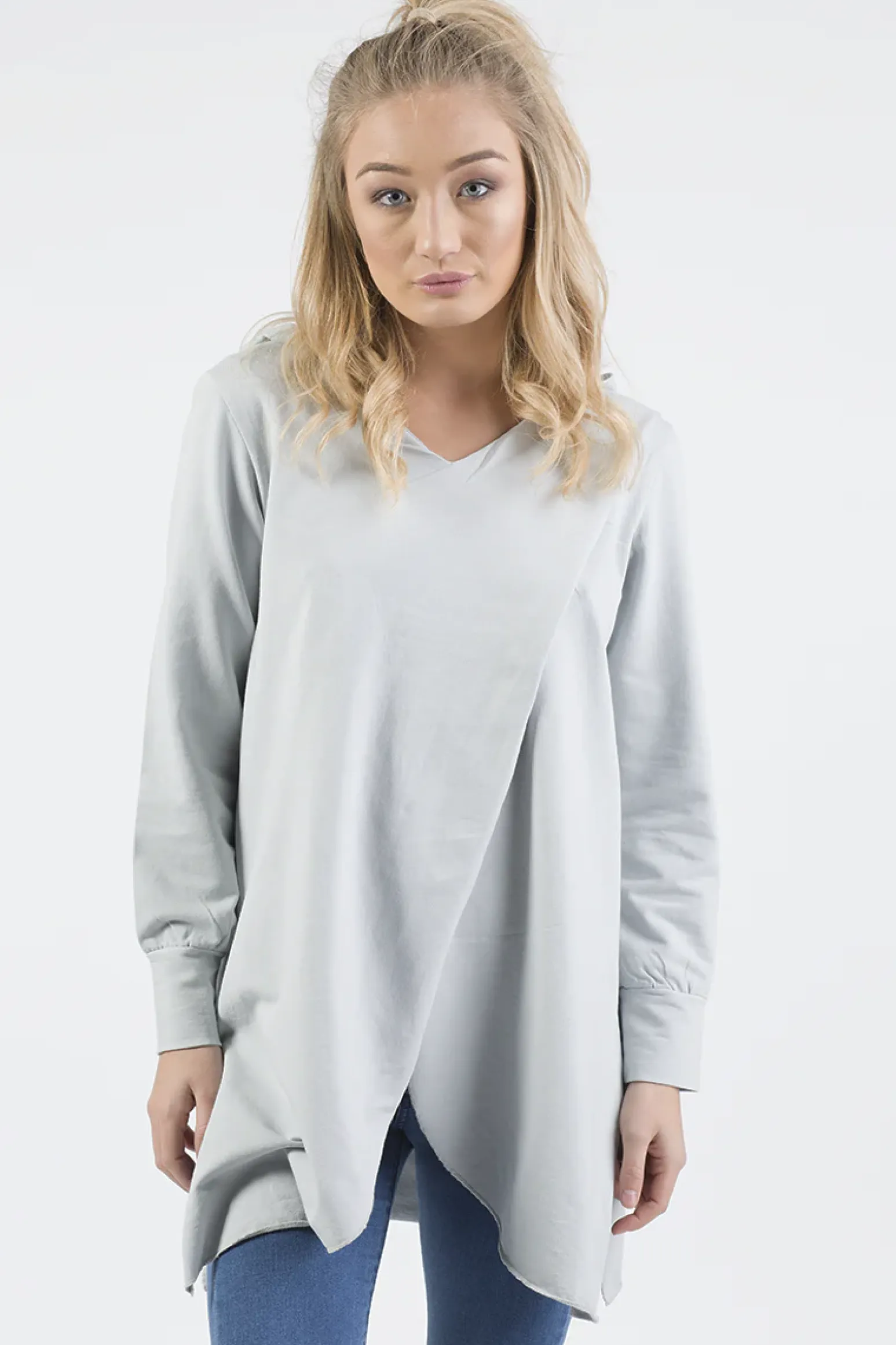 Rebellious Fashion Grey Wrap Around Oversized Hoodie - Yasmin