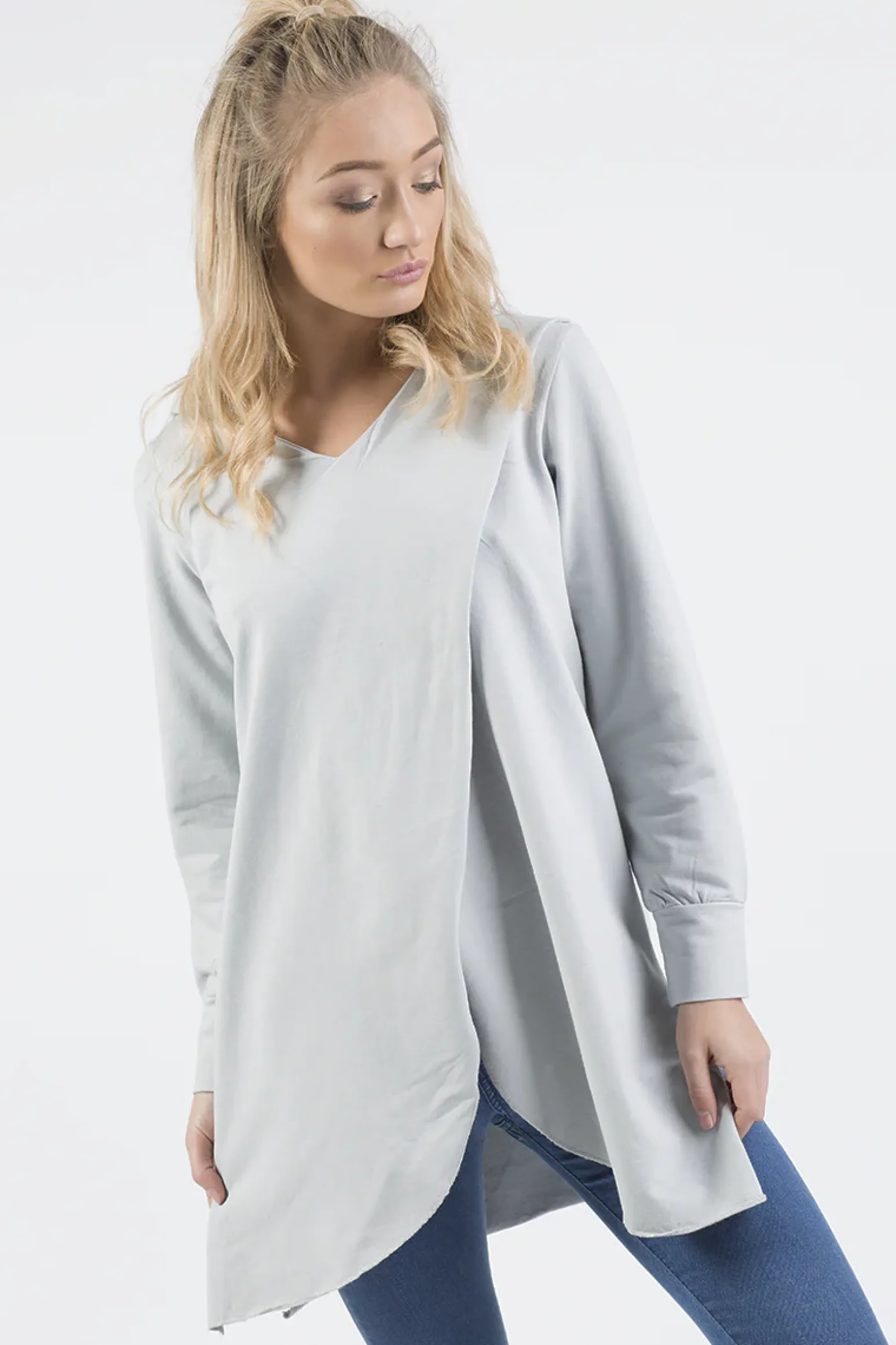 Rebellious Fashion Grey Wrap Around Oversized Hoodie - Yasmin