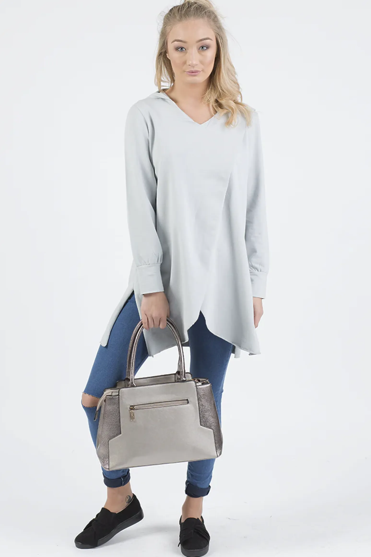 Rebellious Fashion Grey Wrap Around Oversized Hoodie - Yasmin