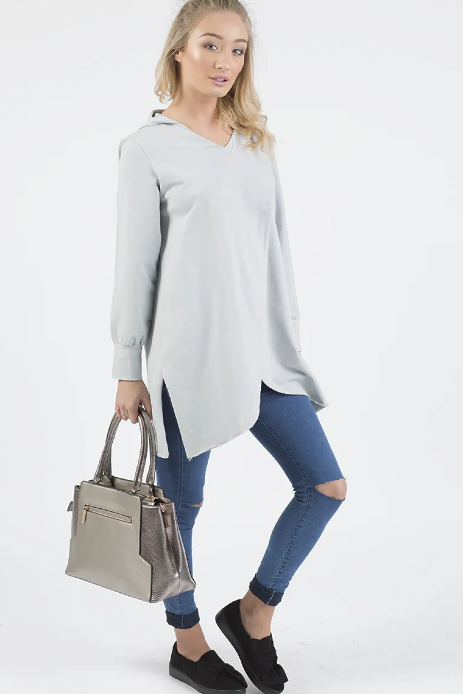 Rebellious Fashion Grey Wrap Around Oversized Hoodie - Yasmin