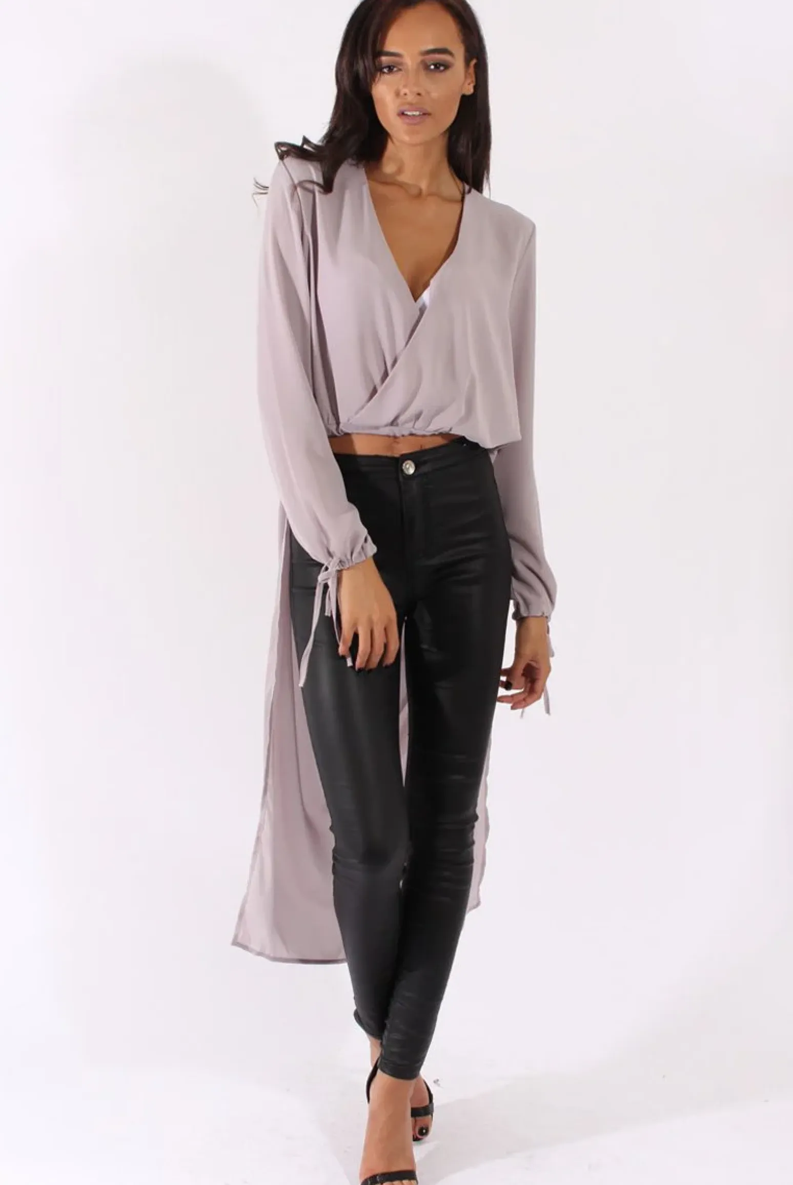 Rebellious Fashion Grey Wrap Front Dip Hem Shirt - Kamlyn