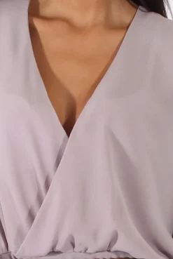 Rebellious Fashion Grey Wrap Front Dip Hem Shirt - Kamlyn