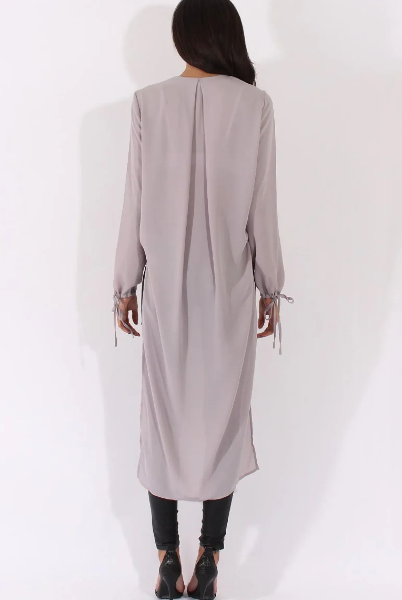 Rebellious Fashion Grey Wrap Front Dip Hem Shirt - Kamlyn