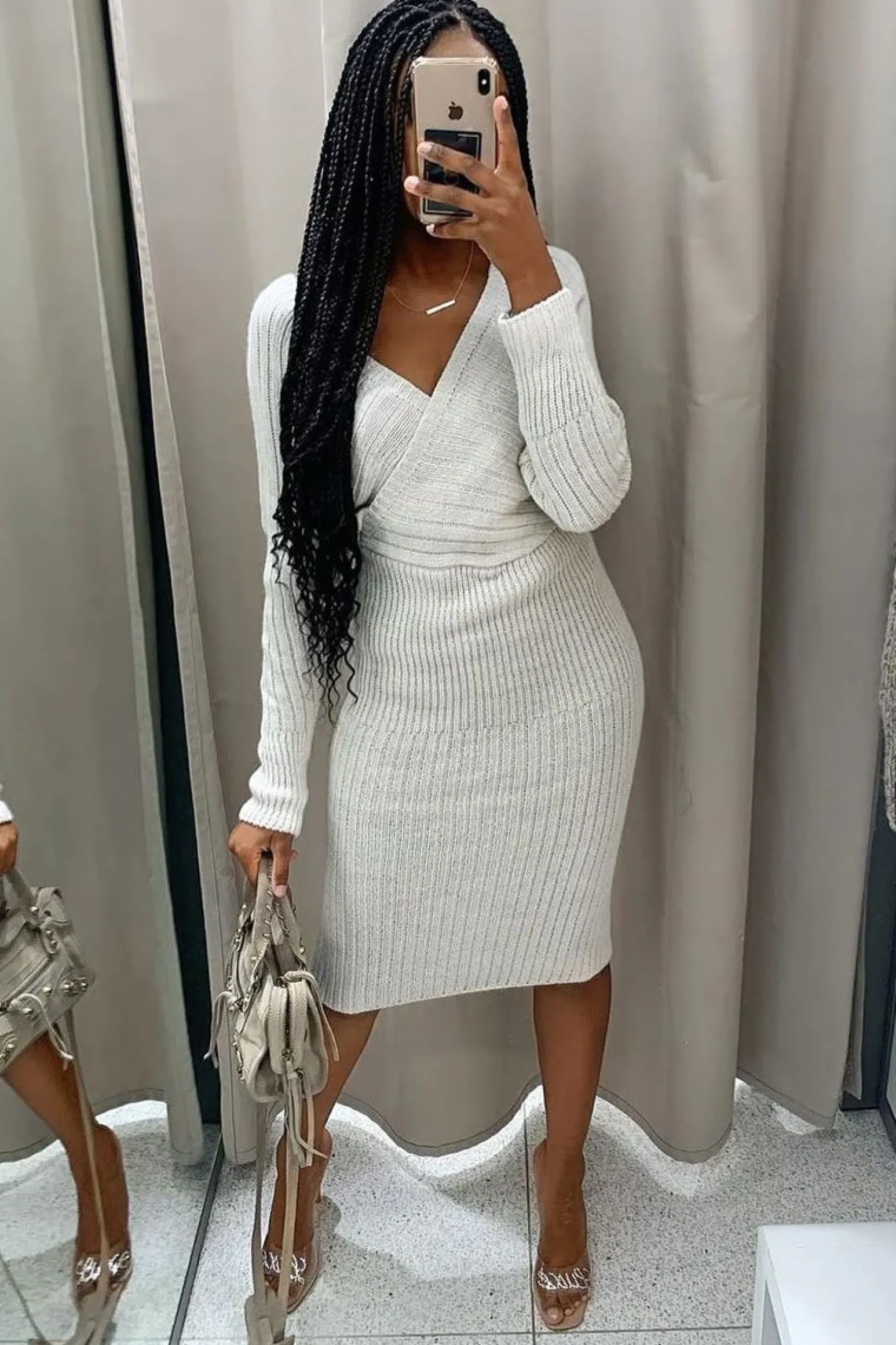 Rebellious Fashion Grey Wrap Front Midi Jumper Dress - Edan