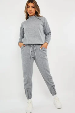 Rebellious Fashion Grey Zip Ankle Joggers - Lanah