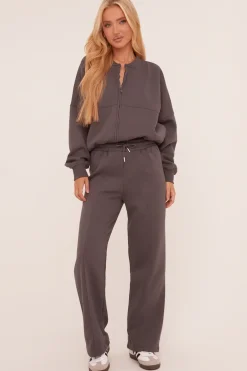 Rebellious Fashion Grey Zip Front Bomber And Joggers Co-ord Set - Sasha