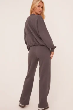 Rebellious Fashion Grey Zip Front Bomber And Joggers Co-ord Set - Sasha
