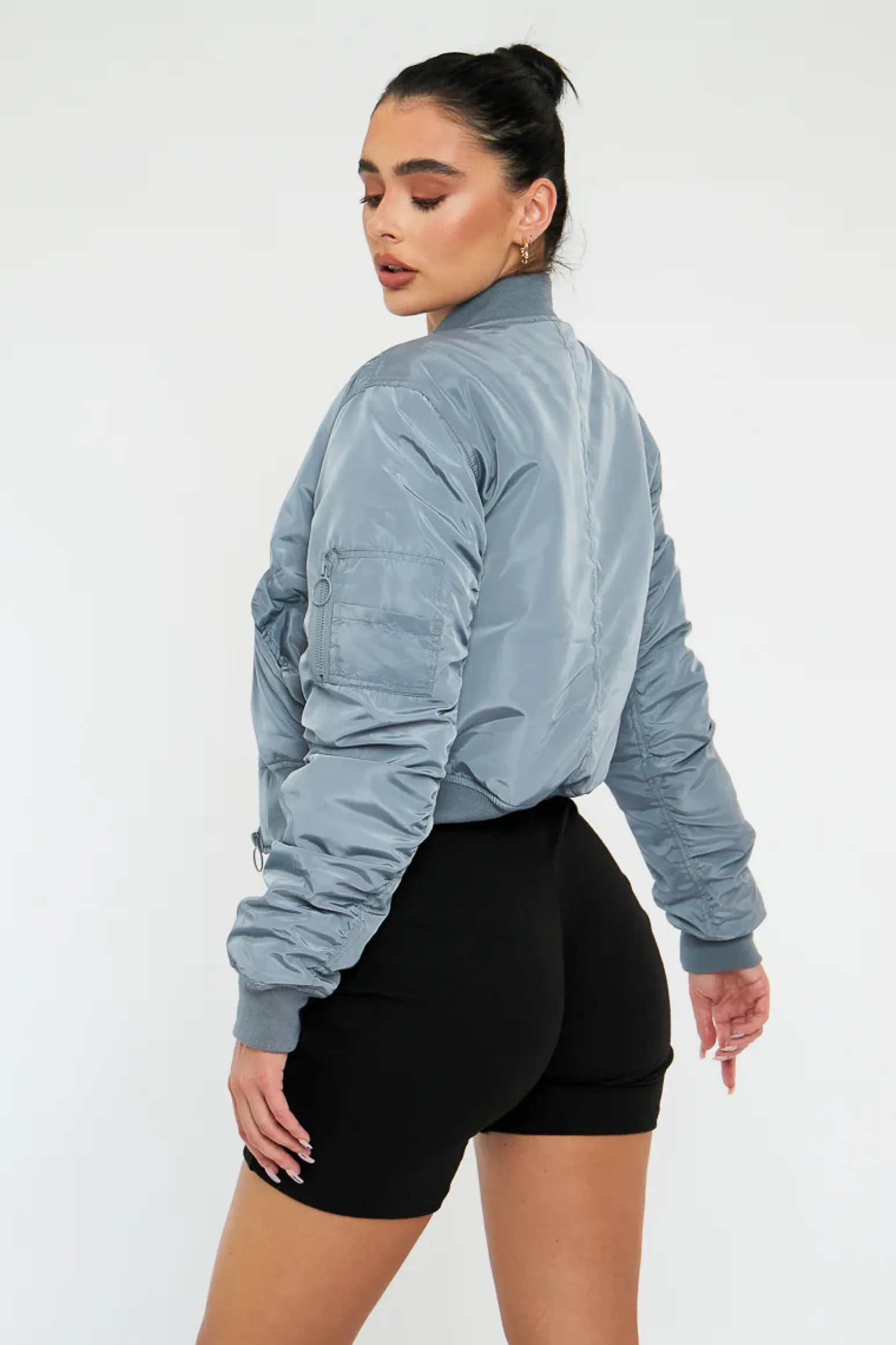 Rebellious Fashion Grey Zip Front Bomber Jacket - Jiya