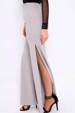 Rebellious Fashion Grey Zip Front High Waisted Flare Trousers - Gerta