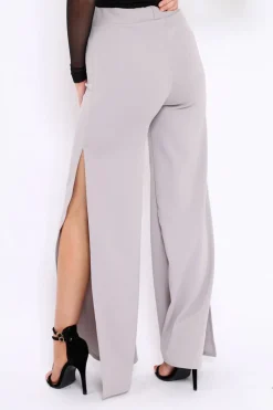 Rebellious Fashion Grey Zip Front High Waisted Flare Trousers - Gerta