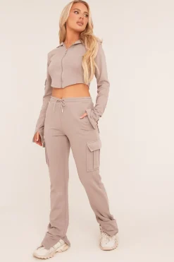 Rebellious Fashion Grey Zip Front Hoodie & Cargo Joggers Loungewear Co-ord Set - Saina