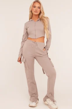 Rebellious Fashion Grey Zip Front Hoodie & Cargo Joggers Loungewear Co-ord Set - Saina