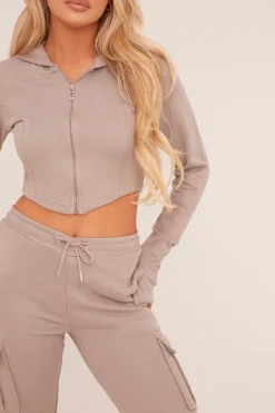 Rebellious Fashion Grey Zip Front Hoodie & Cargo Joggers Loungewear Co-ord Set - Saina