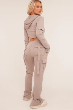 Rebellious Fashion Grey Zip Front Hoodie & Cargo Joggers Loungewear Co-ord Set - Saina