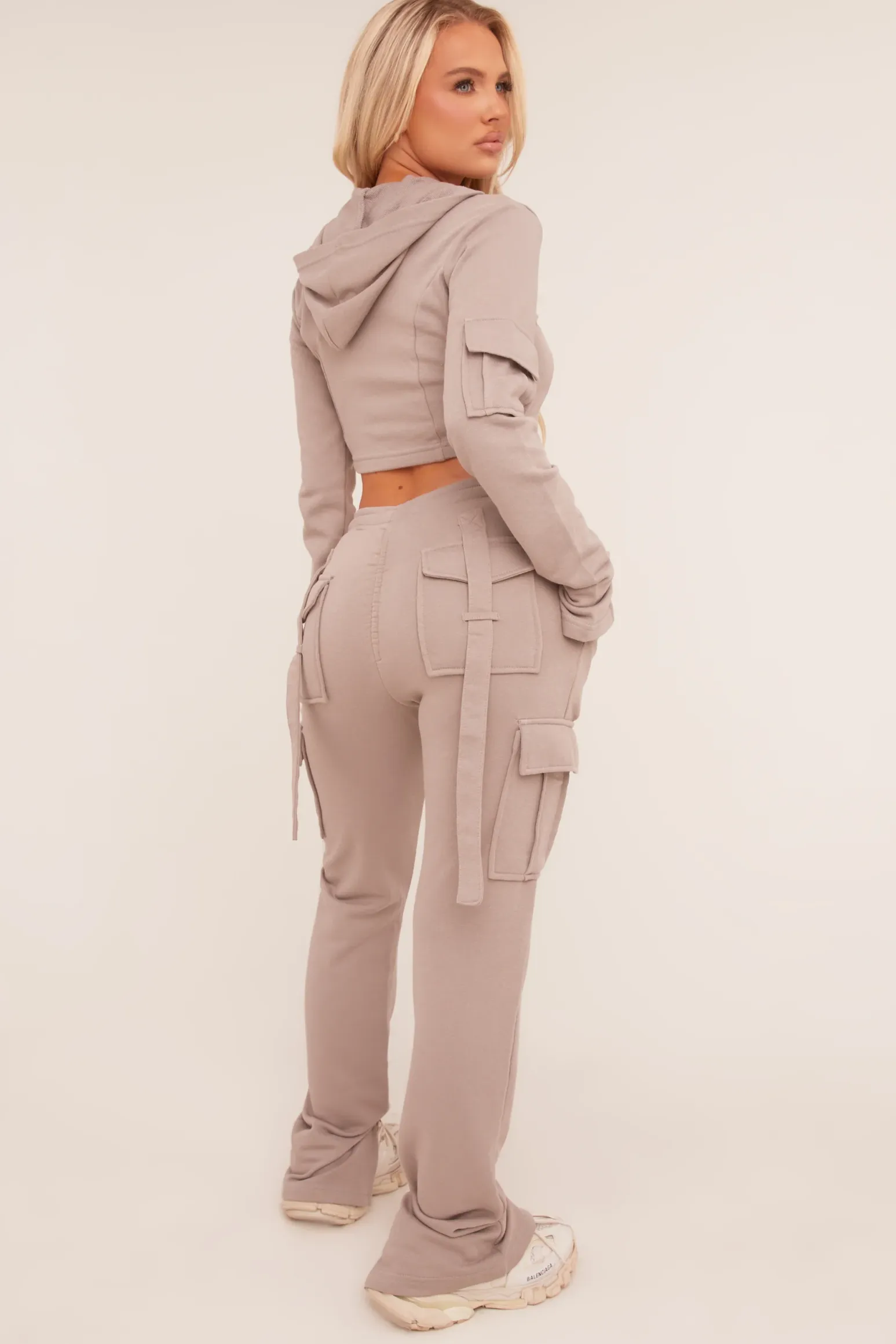 Rebellious Fashion Grey Zip Front Hoodie & Cargo Joggers Loungewear Co-ord Set - Saina