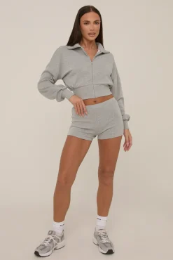 Rebellious Fashion Grey Zip Front Lounge Short Co-ord Set - Aurora