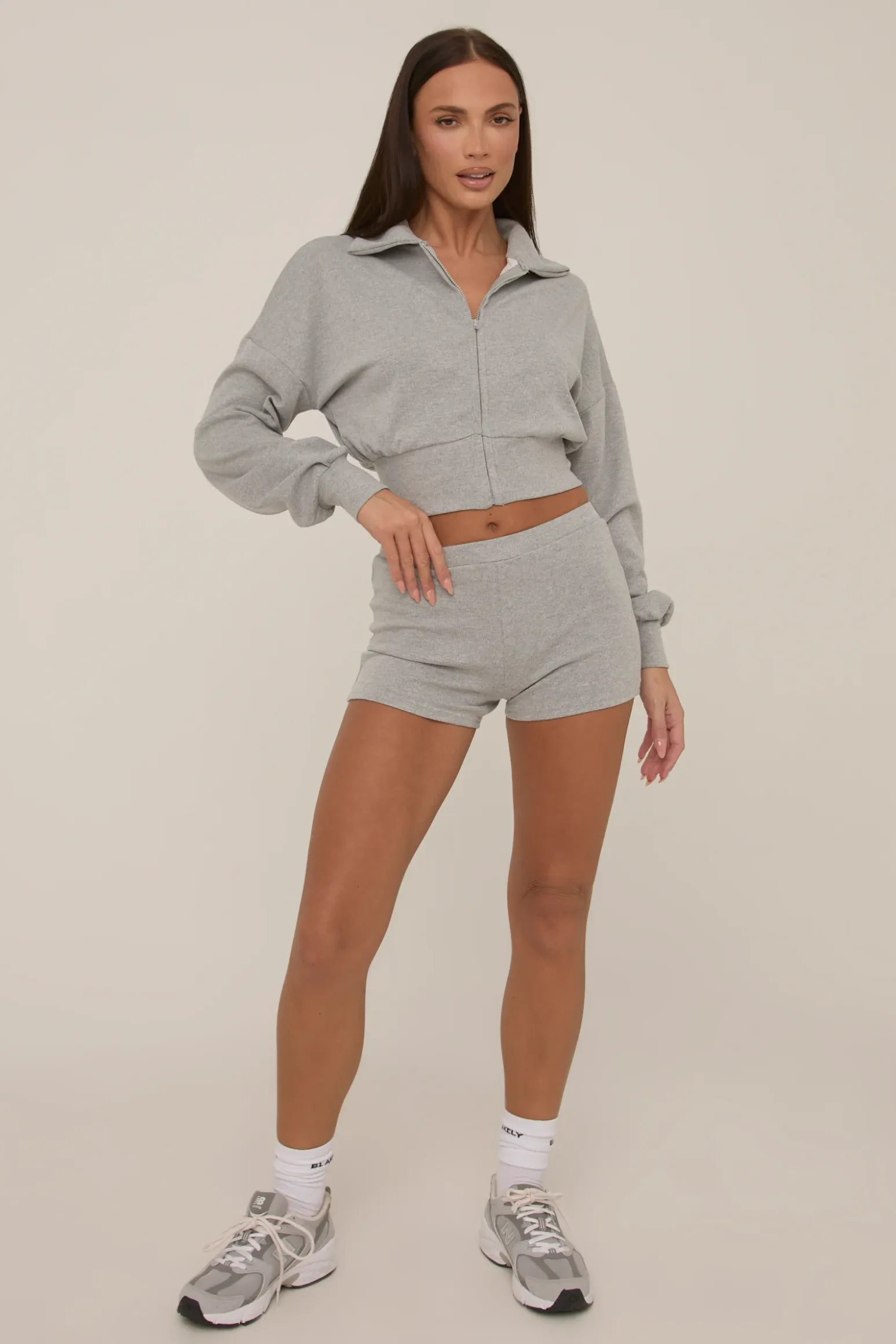 Rebellious Fashion Grey Zip Front Lounge Short Co-ord Set - Aurora