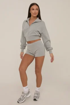 Rebellious Fashion Grey Zip Front Lounge Short Co-ord Set - Aurora