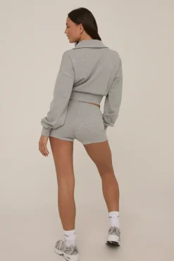 Rebellious Fashion Grey Zip Front Lounge Short Co-ord Set - Aurora