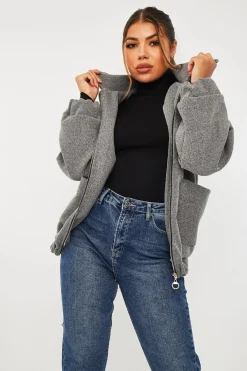 Rebellious Fashion Grey Zip Front Side Pocket Shacket - Lima