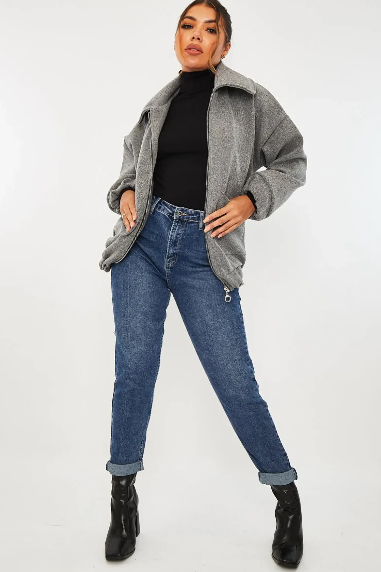 Rebellious Fashion Grey Zip Front Side Pocket Shacket - Lima