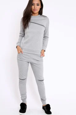 Rebellious Fashion Grey Zip Loungewear Set - Kelly